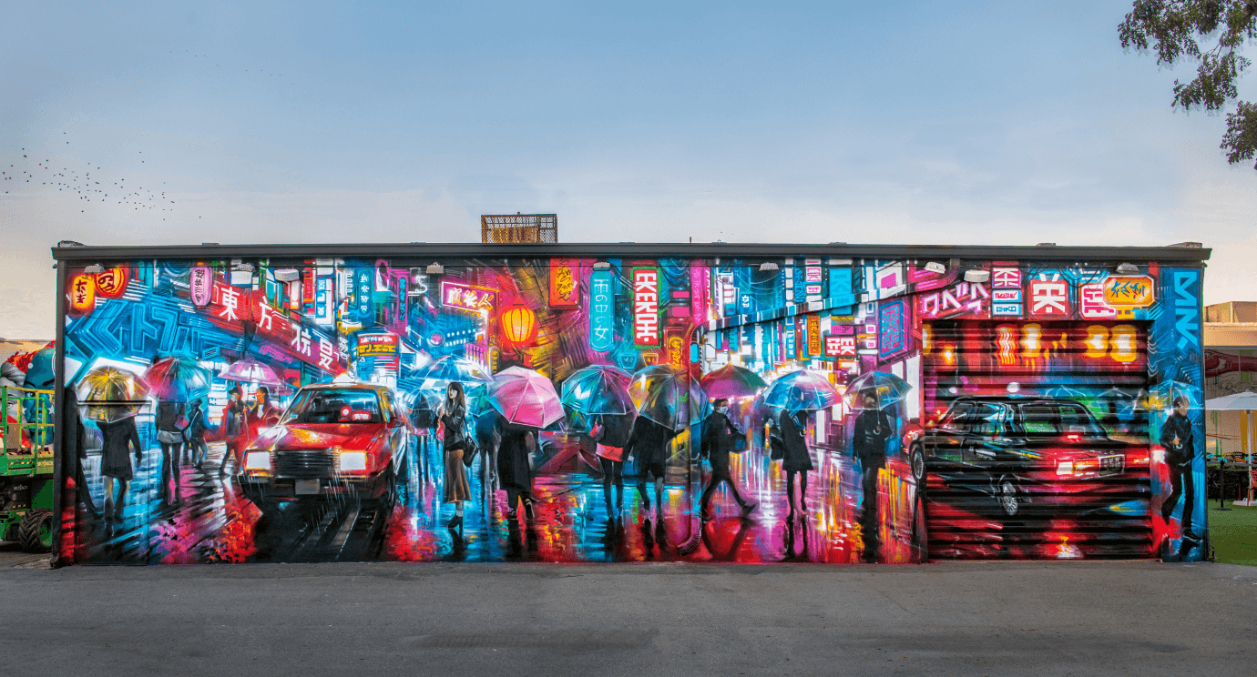 Vista aérea de los murales del Wynwood Walls en Miami, Florida — arte urbano desde el aire